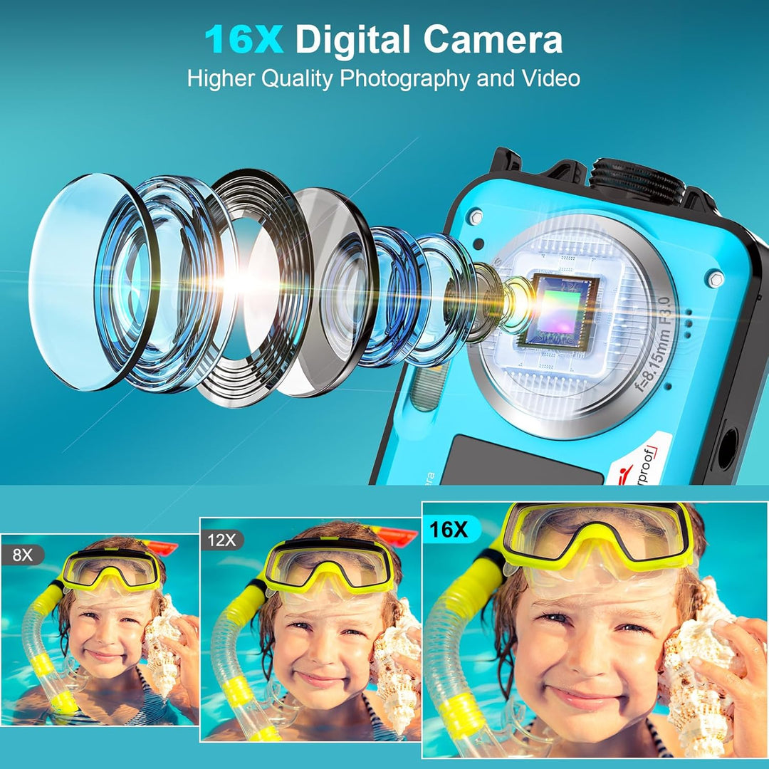 Digitalkamera, Yixinxin 4K Unterwasserkamera, 64MP Autofokus 16FT Digitalkamera wasserdichte mit 32G
