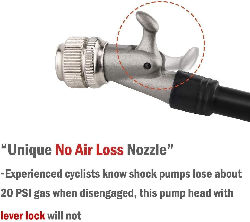 GIYO Dämpferpumpe Fahrrad 20 Bar/Max 300 PSI Fahrradpumpe mit Manometer & Schlauch Gabelpumpe inkl D