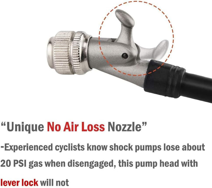 GIYO Dämpferpumpe Fahrrad 20 Bar/Max 300 PSI Fahrradpumpe mit Manometer & Schlauch Gabelpumpe inkl D