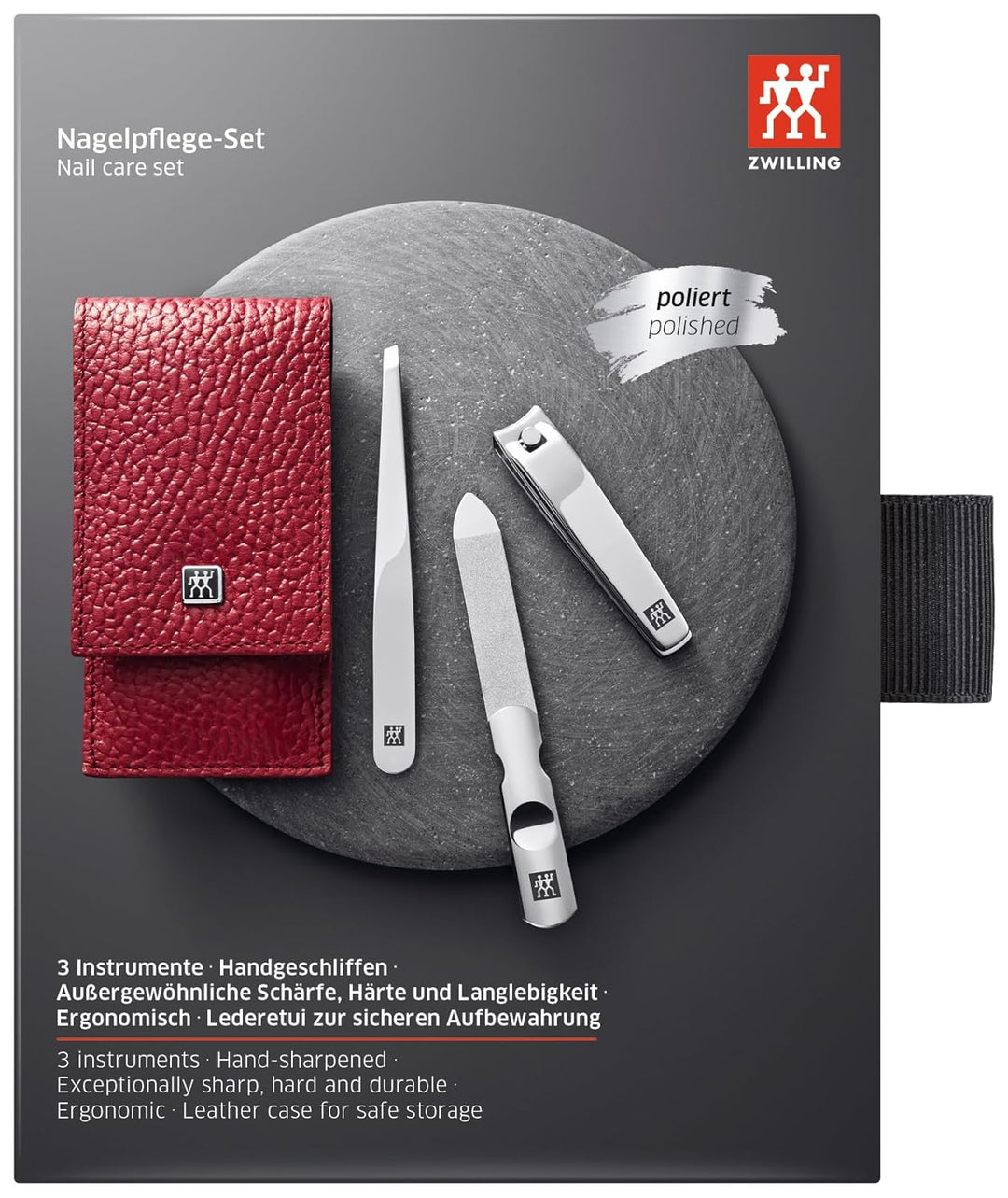 ZWILLING Maniküre-Set (3 teilig, Nagelpflege und Pediküre, Echleder Etui, mit Nagelknipser), Edelsta