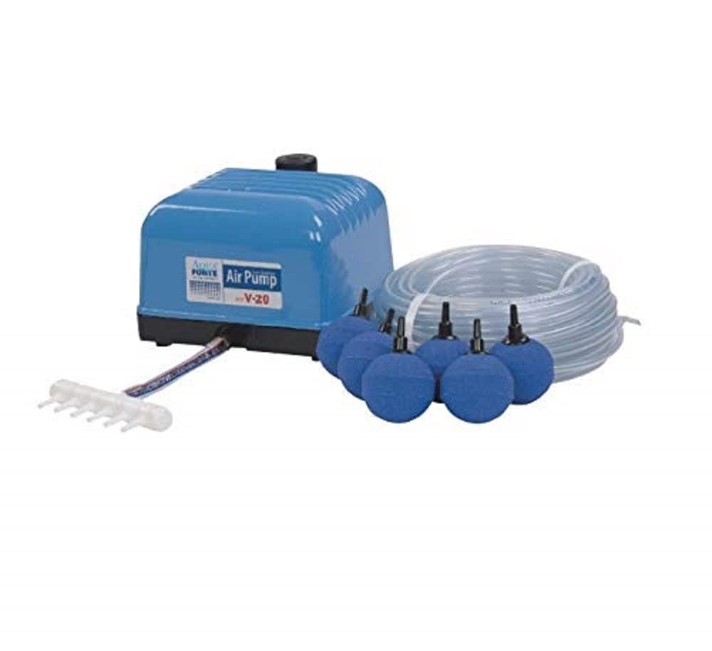 AquaForte Original-SET Luftpumpe Hailea V20, 9l/min bei 1,2m, inkl. 4 Steine und 25m 4/6 Schlauch V-