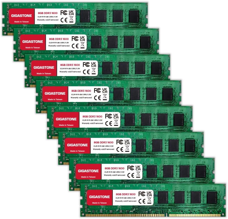 【DDR3 RAM】 GIGASTONE 64GB Kit (8x8GB) DDR3/DDR3L 1600MHz (1333MHz) PC3-12800 (PC3-10600) CL11 1.35V/