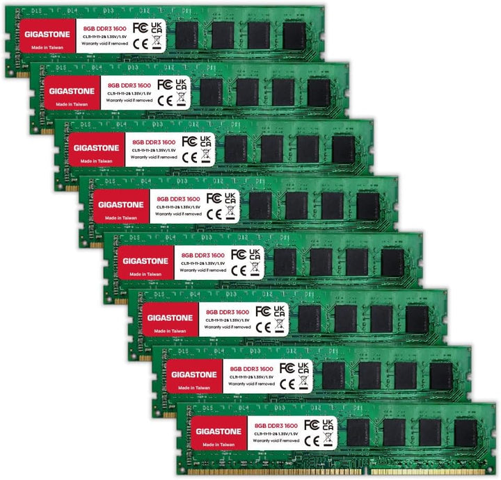 【DDR3 RAM】 GIGASTONE 64GB Kit (8x8GB) DDR3/DDR3L 1600MHz (1333MHz) PC3-12800 (PC3-10600) CL11 1.35V/