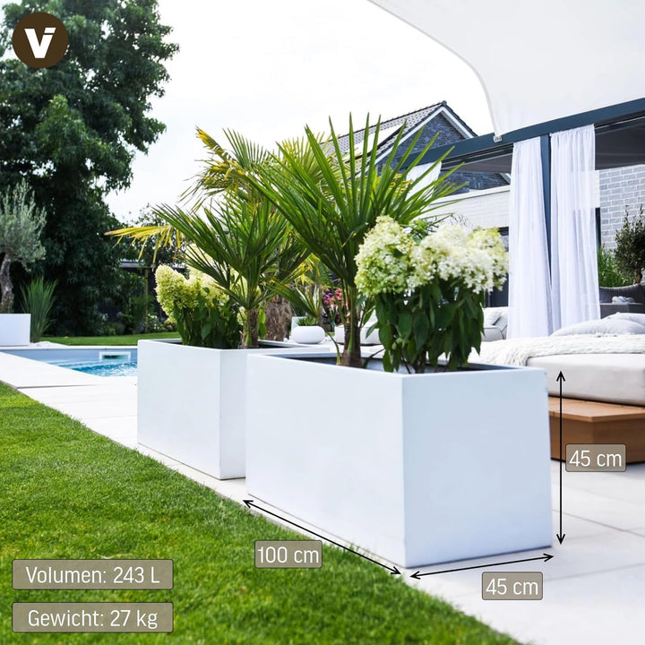 VIVANNO Blumenkübel Pflanzkübel Pflanzgefässe Übertöpfe Blumentöpfe a. Fiberglas Maxi Weiss 100cm 45