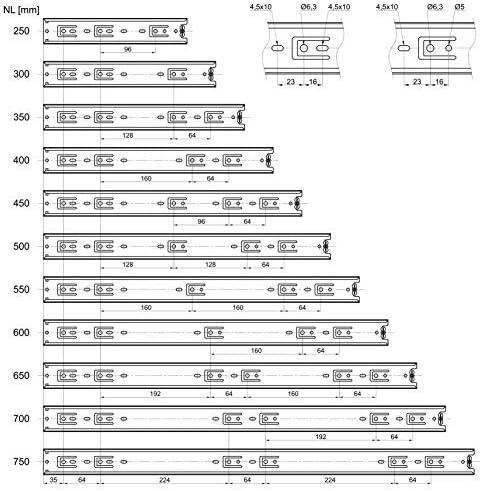 SOTECH 2 Paar (4 Stück) Vollauszüge KV3-45-H45-L450-NF schwarz 450 mm (eingeschoben) Schubladenauszu
