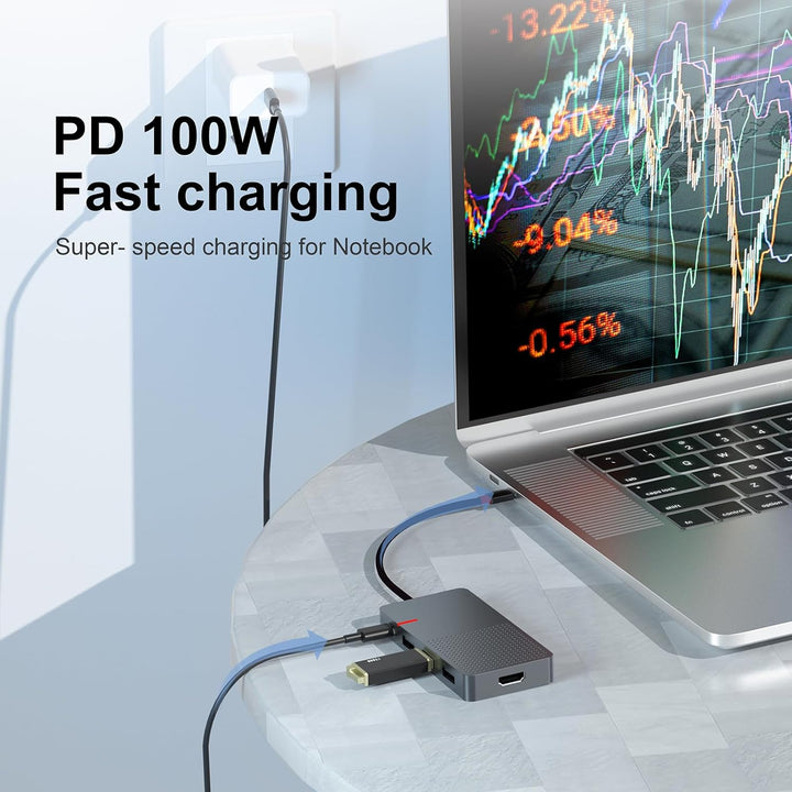 USB C Hub, 7 in 1 Laptop Docking Station，USB Verteiler with 4K HDMI, 3 Ports USB 3.0, TF/SD Kartenle