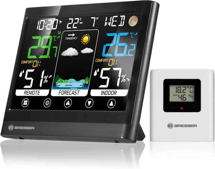 Bresser MeteoTemp BF Funk Wetterstation mit Touch-Display, Aussensensor, Wettervorhersage, Raumklima