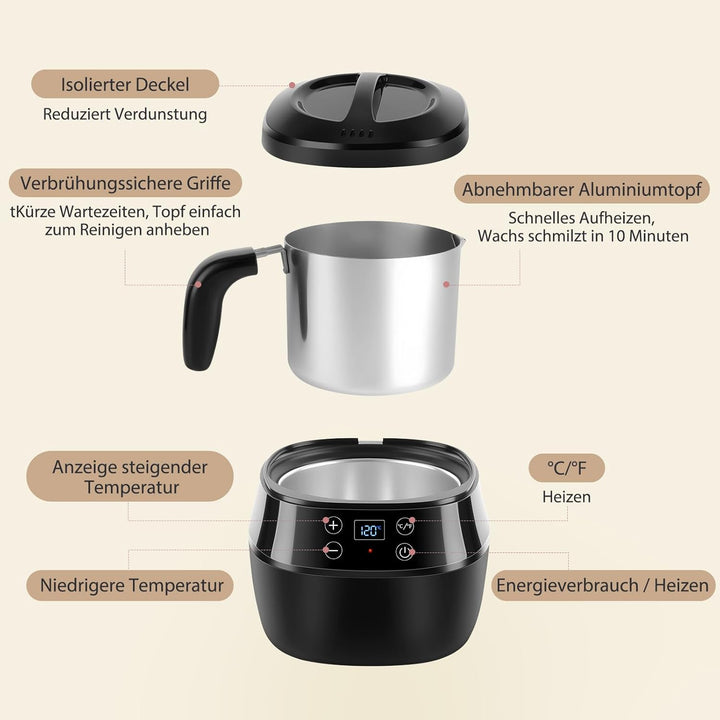 Fuutilake Elektrischer Wachsschmelzer, mit Ausgiessvorrichtung 1 L Wachsschmelzofen - 100x Dochte, D