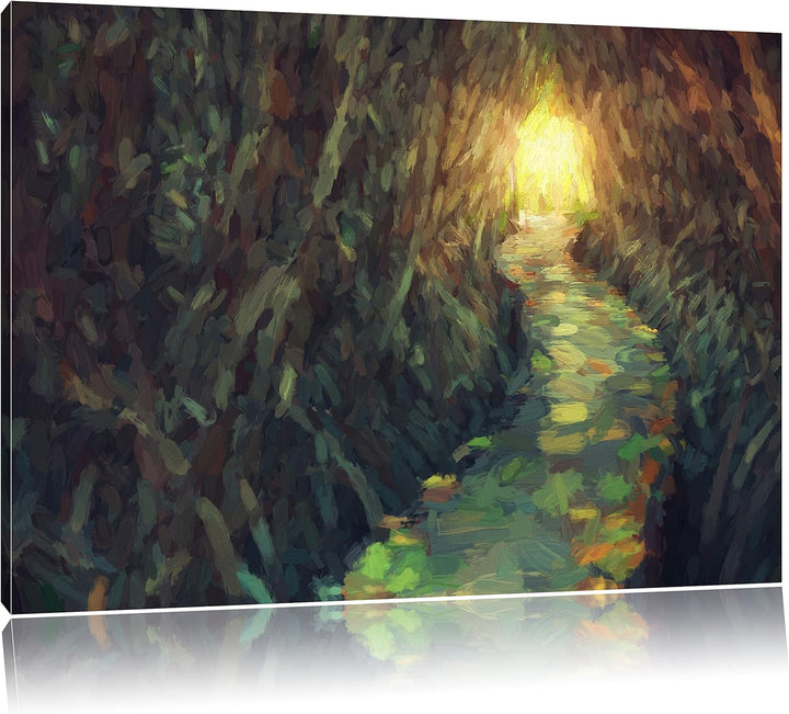 Pixxprint Gehweg im Wald / 100x70cm Leinwandbild bespannt auf Holzrahmen/Wandbild Kunstdruck Dekorat