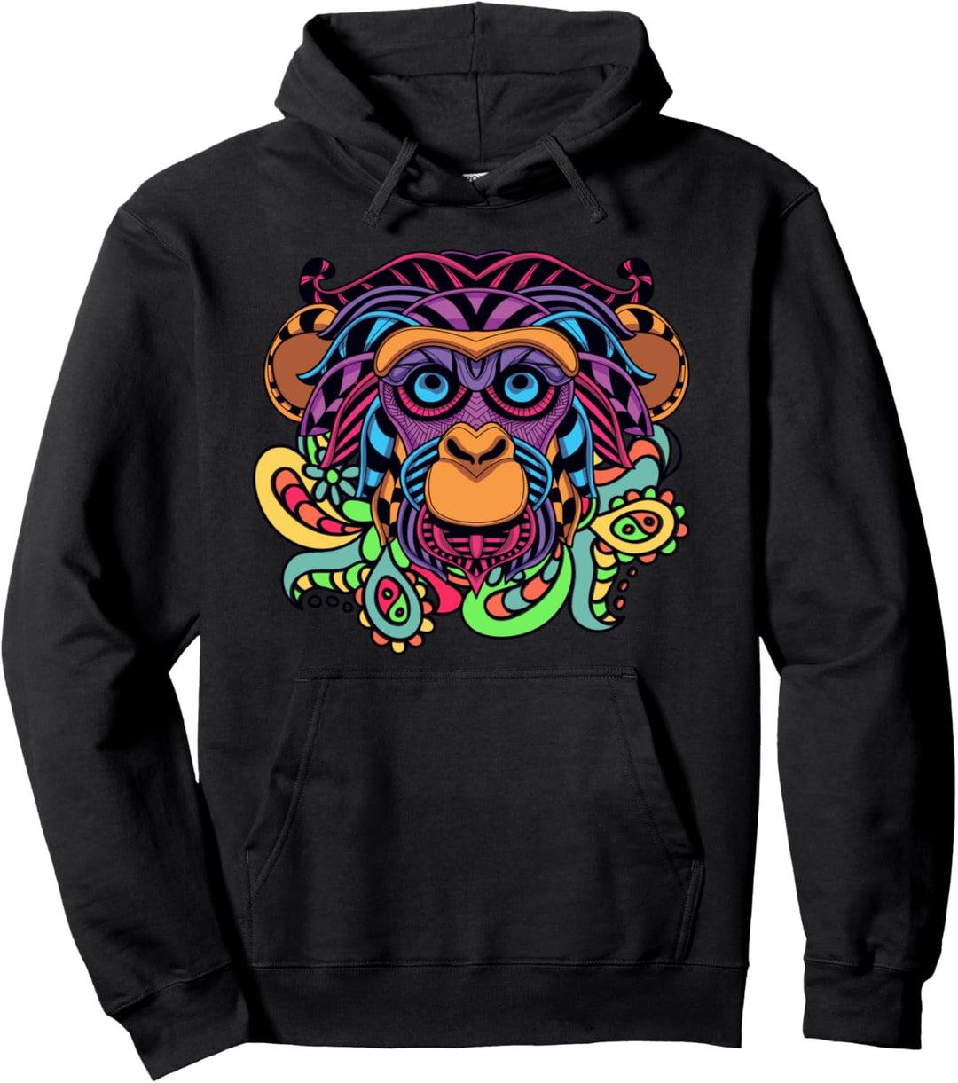 Gorilla-Gesicht, bunt, psychedelische Kunst, Dschungeltiere, Geschenke Pullover Hoodie