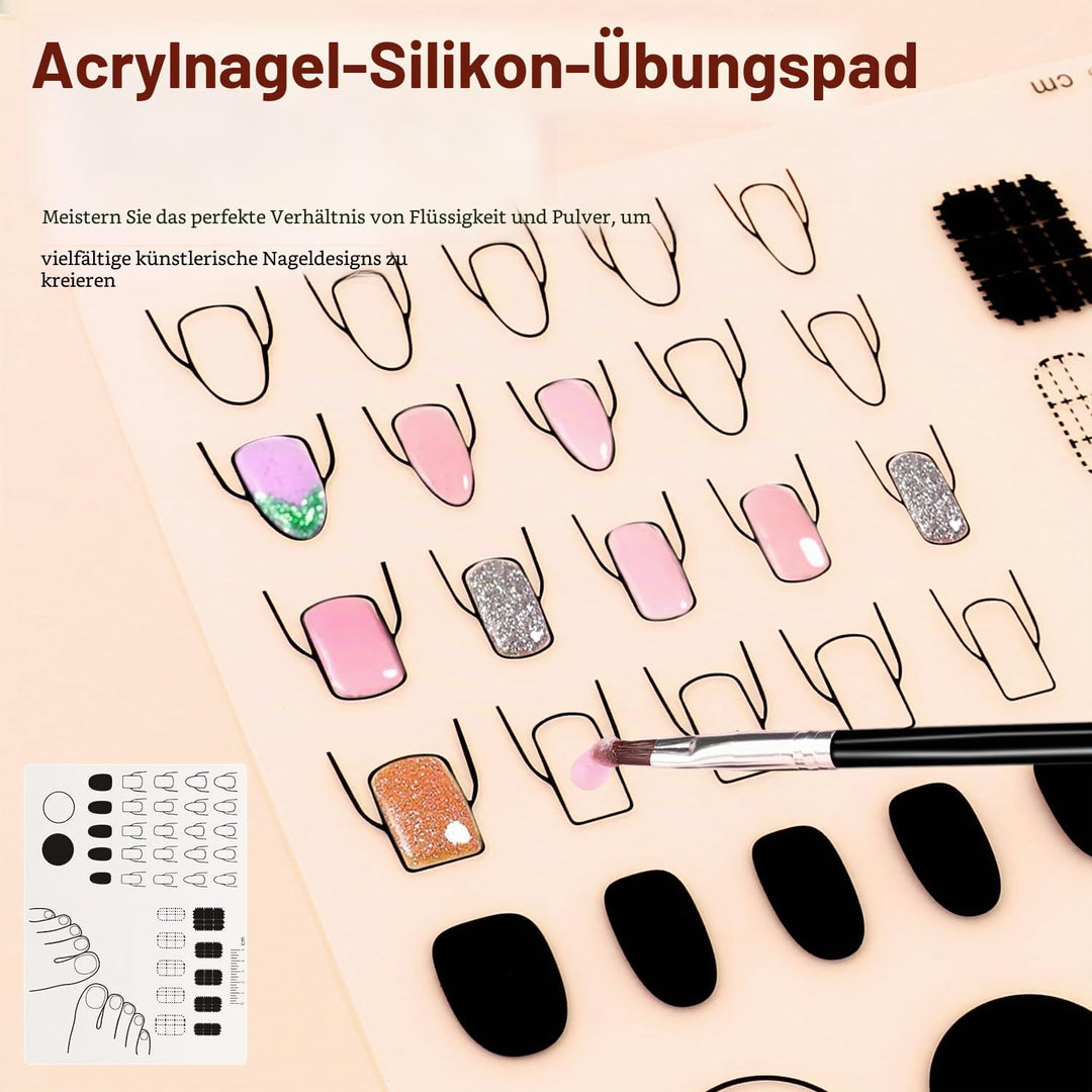 Acryl Nagel Set mit Übungshand &amp; 100 Ersatznägeln – Profi Nail Art Kit für künstliche Nägel, Nagelve