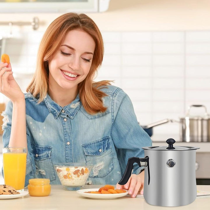 Milchtopf, Doppelwandiger Milchtopf aus Edelstahl, 2 Liter Milchtopfs mit Deckel und Rutschfester Ku