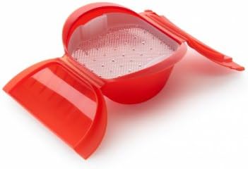 Lékué Dampfbox mit Einlegeboden, 3–4 Personen, 1000 ml, Platin-Silikon, rot Rot 1000 ml, Rot 1000 ml
