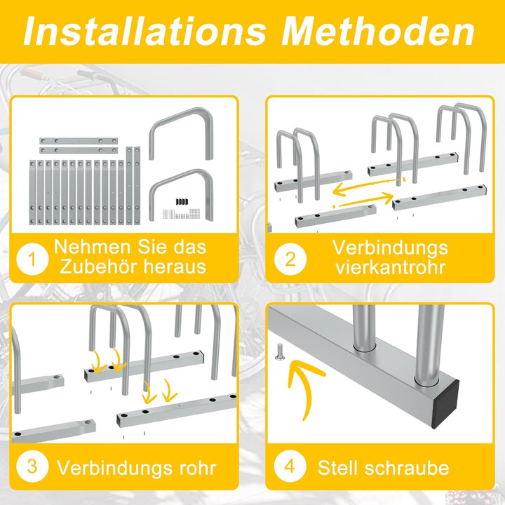 Fahrradständer für 4 Fahrräder | Stahl-Multi-Aufstellständer | Rostfreier Ständer für Mountainbike,