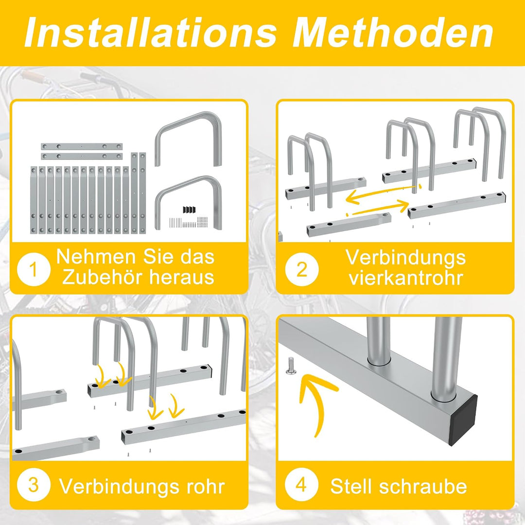 Fahrradständer für 4 Fahrräder | Stahl-Multi-Aufstellständer | Rostfreier Ständer für Mountainbike,