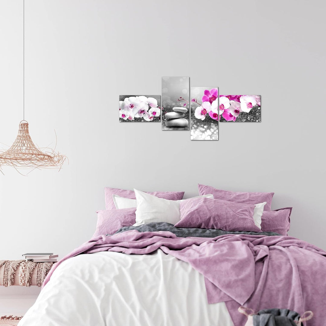 Runa Art Bild Modern Blumen Orchidee - Made in Germany - Wandbilder Feng Shui Grau Rosa 4 Teilig 035