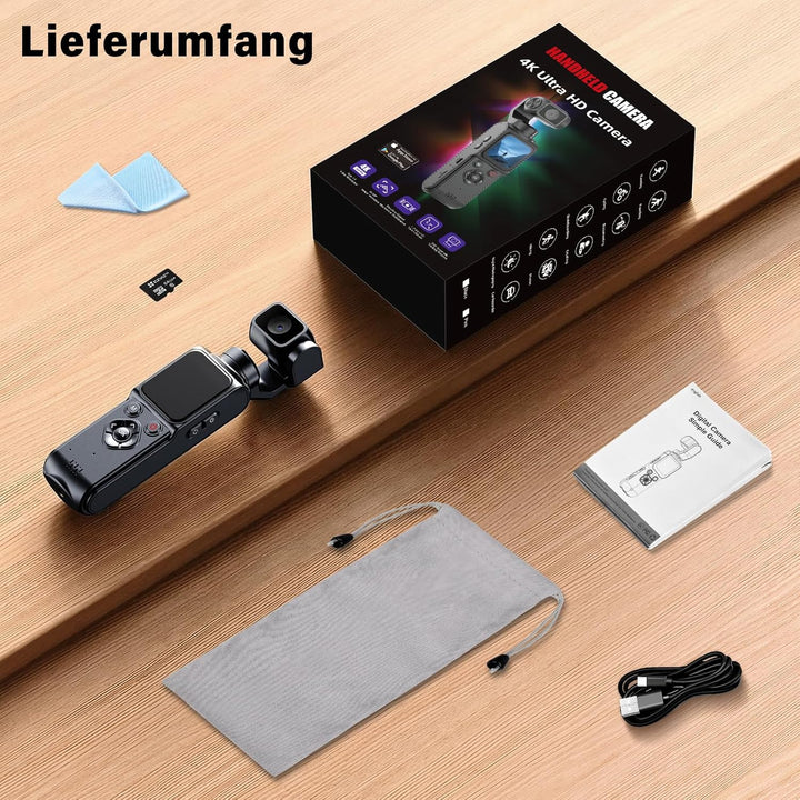Action Kamera 4K, Vlog Kamera mit 1,72-Zoll-Sensor und 2-Achsen Stabilisierung, Touchscreen Digitalk