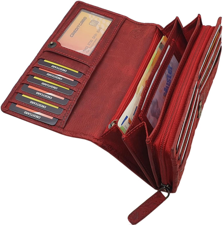 Grosse Vollrindleder Damen Geldbörse/Geldbeutel/Portemonnaie/Geldtasche/Portmonee mit Lianen Prägung