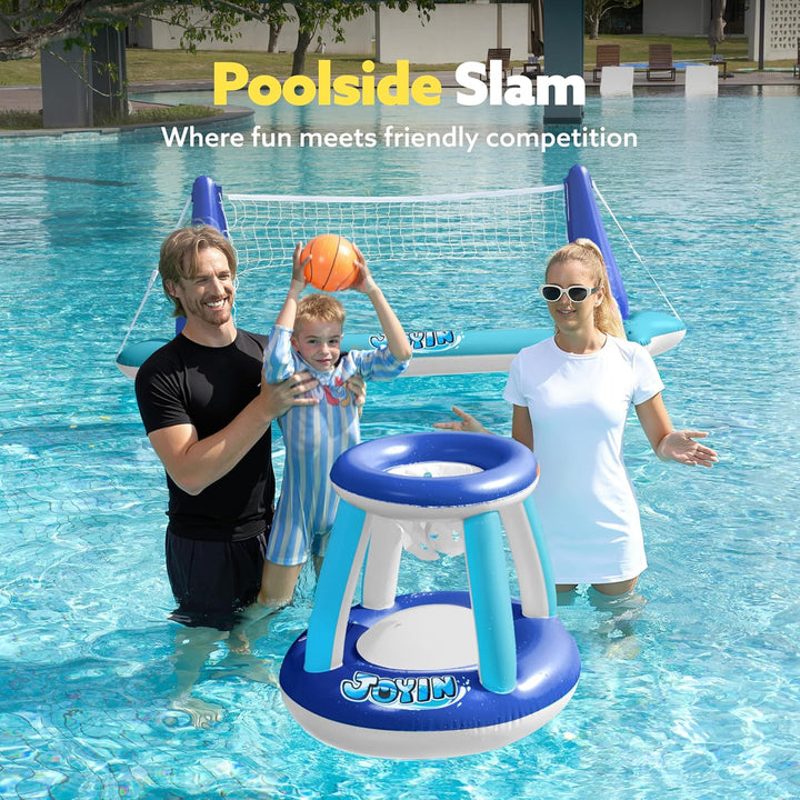 JOYIN Aufblasbares Schwimmbecken Set Volleyballnetz & Basketballkörbe; Inklusive Bälle für Kinder un