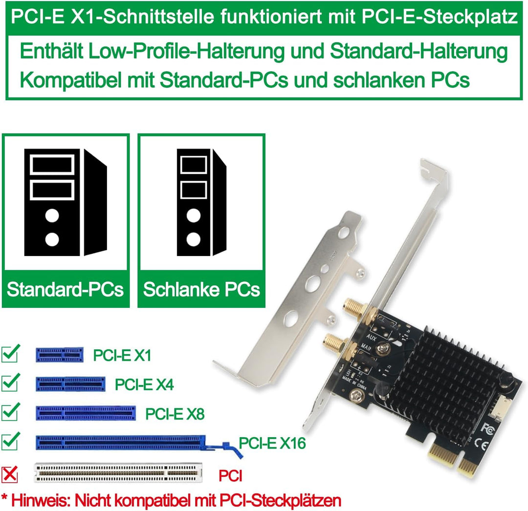 Ziyituod PCIe WiFi Karte für PC, WLAN Wireless-AC 1200Mbps PCI-E Wireless Netzwerkkarte 802.11ac Dua
