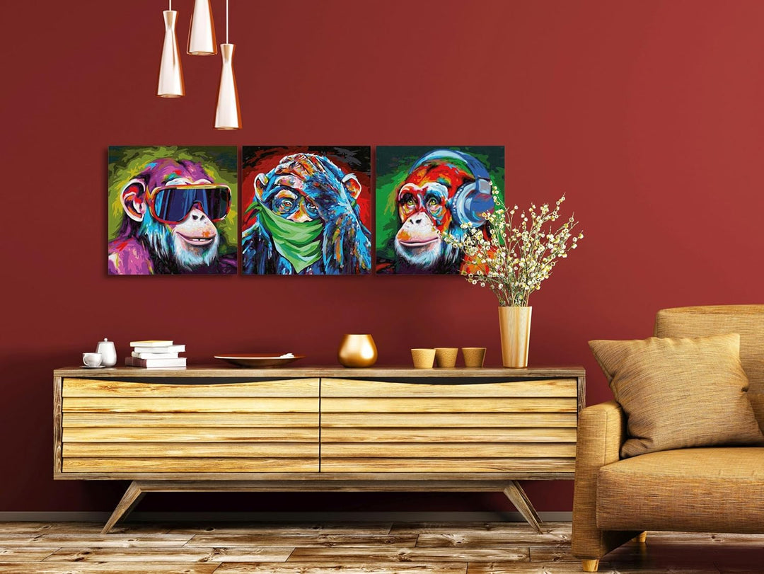 Schipper 609470859 Malen nach Zahlen, Die Drei Affen - Bilder malen für Erwachsene, inklusive Pinsel