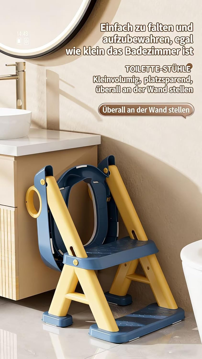 Toilettentrainer für Kinder für Jungen und Mädchen, 2 in 1 Kind Toilettensitz mit Treppe, Spritz und