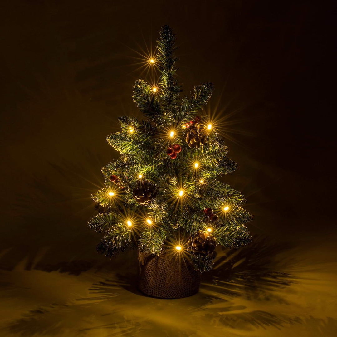 künstlicher Weihnachtsbaum grün mit Deko Lichterkette 20 LED warm weiss Batterie Timer Christbaum Ta