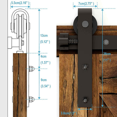 201cm/6.6FT Schiebetürbeschlag Set Schiebetürsystem Zubehörteil für Schiebetüren Innentüren, Schwarz