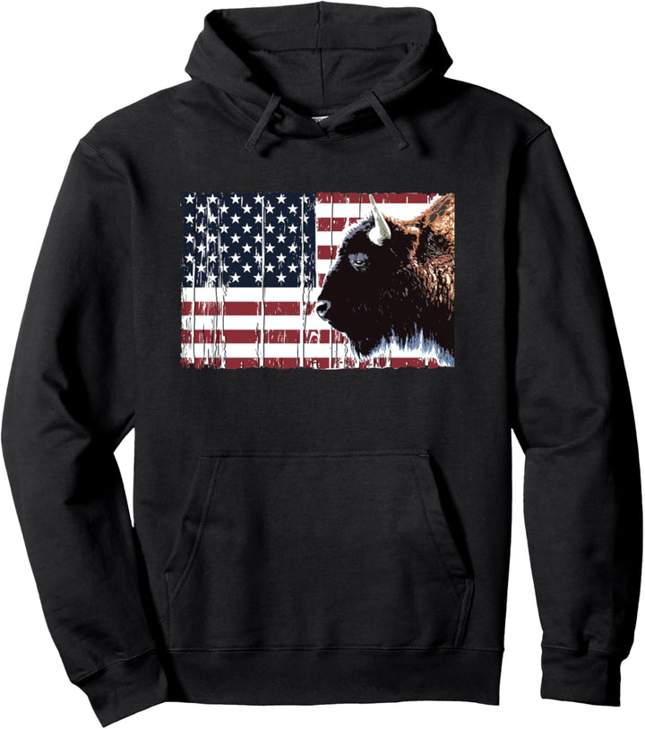 Bison Büffel USA Flagge Fahne Pullover Hoodie