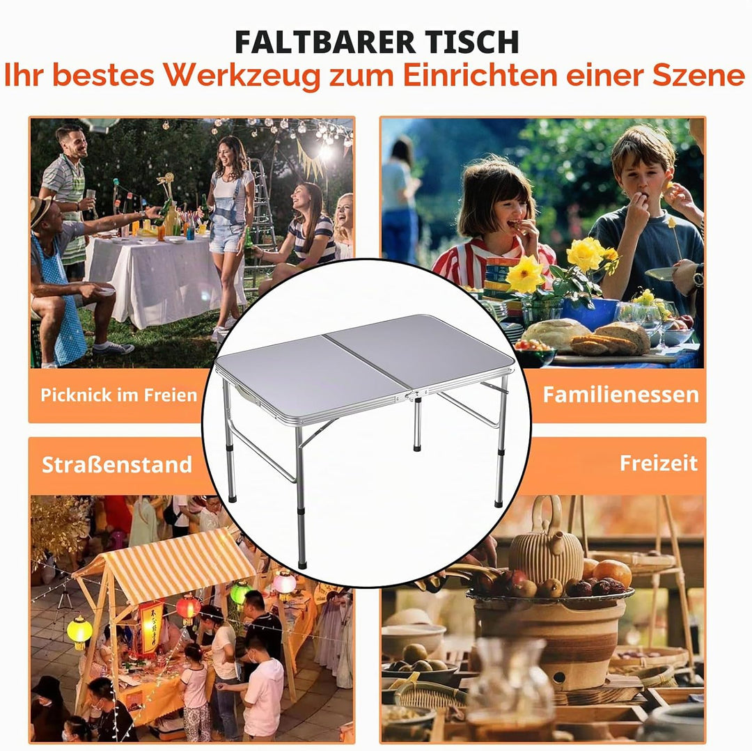 EFAN Klapptisch, 3 m, tragbar, höhenverstellbar, Campingtisch, faltbar, mit Tragegriff für Party, Ab