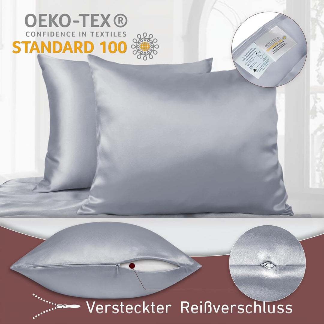 Joyhabit Seidenkissenbezug 80x80, Silbergrau, 16MM Silk Pillowcase aus 100% Bio Maulbeerseide, Super