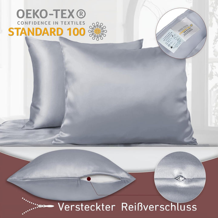 Joyhabit Seidenkissenbezug 80x80, Silbergrau, 16MM Silk Pillowcase aus 100% Bio Maulbeerseide, Super