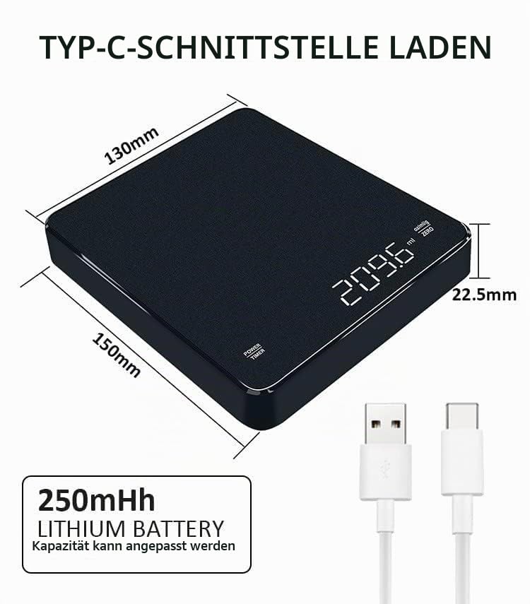 OBEST Kaffeewaage mit Timer, Mini Elektronische Waage 3 kg/1 g | Multifunktion Digitale Küchenwaage,
