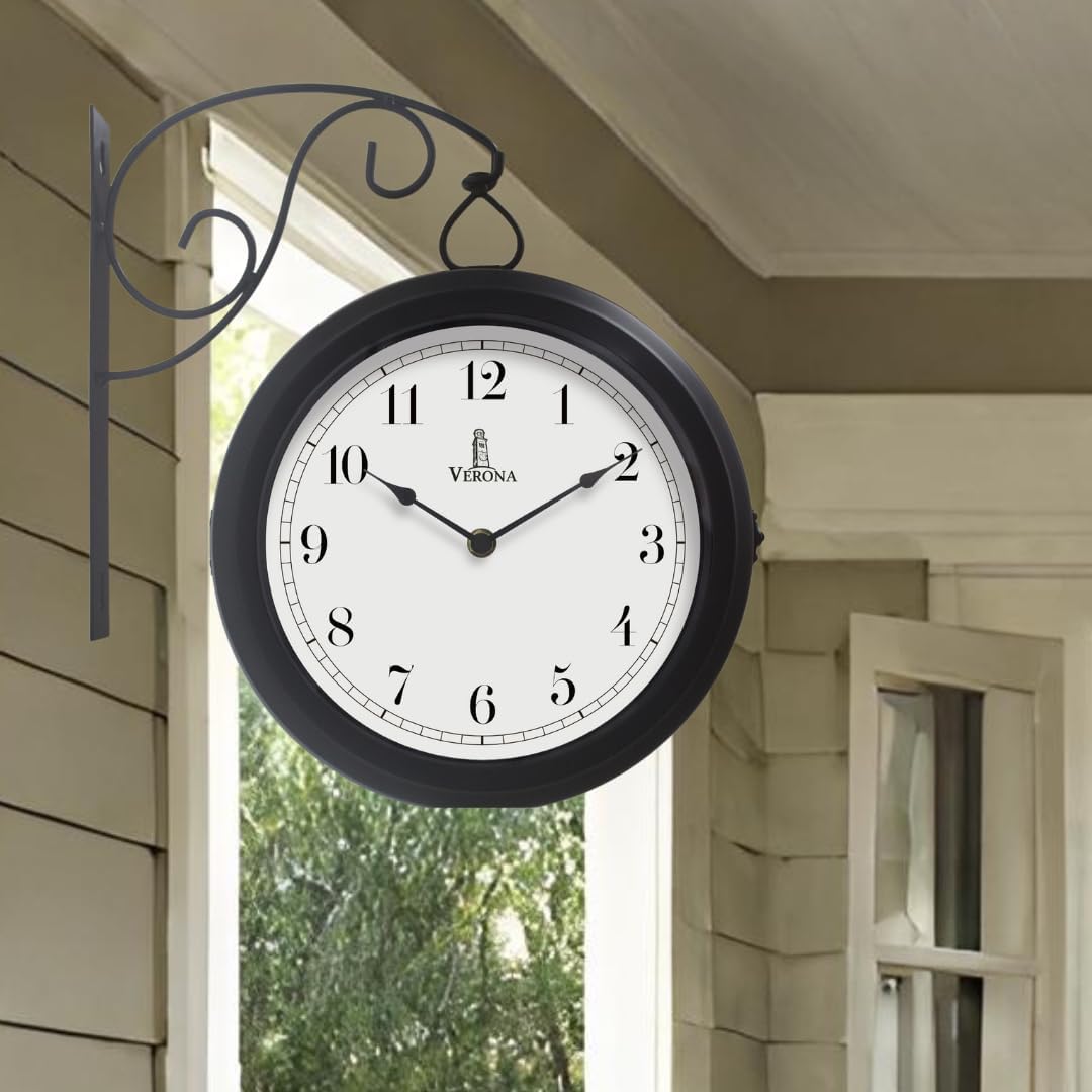 Doppelseitige Wanduhr aus Metall, 25,4 cm – dekorative doppelseitige Uhr für drinnen und draussen –