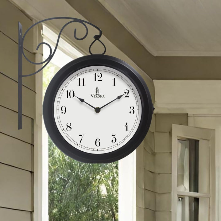 Doppelseitige Wanduhr aus Metall, 25,4 cm – dekorative doppelseitige Uhr für drinnen und draussen –