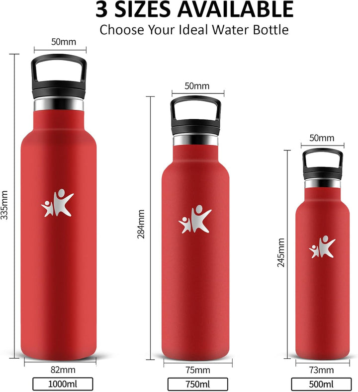 Trinkflasche Edelstahl, Sport Trinkflasche 1 liter, BPA-Freie, Thermosflasche, Doppelwandige Vakuumi