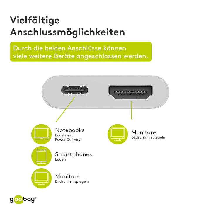 Goobay 62110 USB-C Stecker auf HDMI-Buchse, PD, weiss, extra USB-C Buchse USB-C > HDMI, USB-C > HDMI