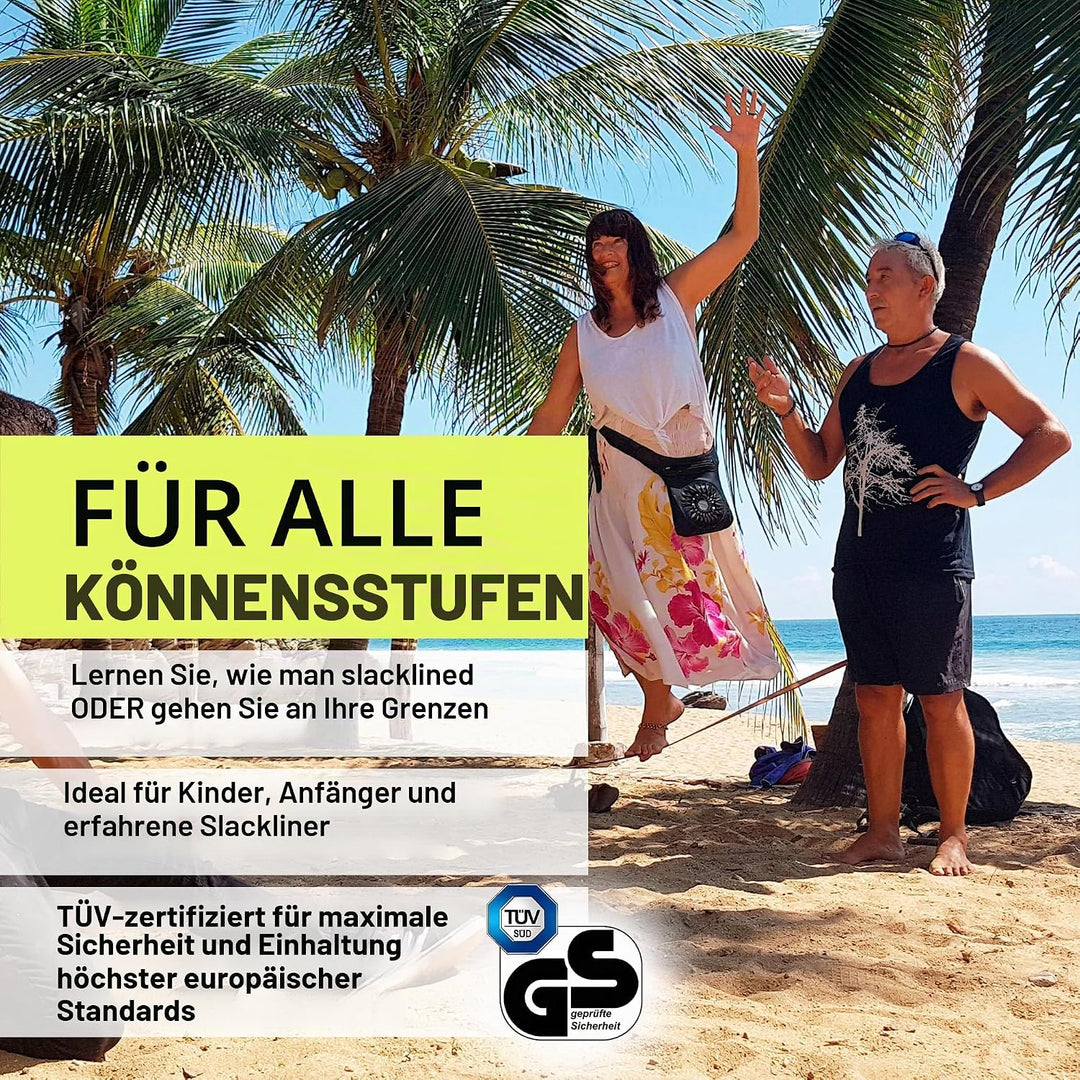 Gibbon Slacklines Travel Line | Leichtes, Kompaktes 15m Slackline-Set für Anfänger &amp; Fortgeschritten