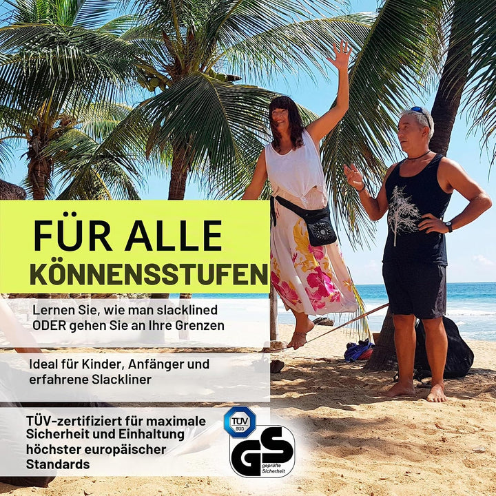 Gibbon Slacklines Travel Line | Leichtes, Kompaktes 15m Slackline-Set für Anfänger &amp; Fortgeschritten