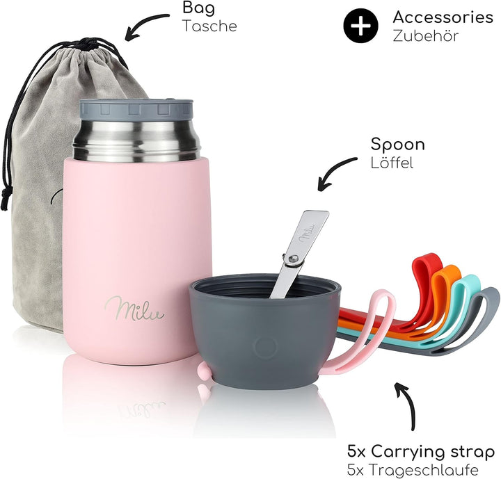 Milu® Thermobehälter 450, 650ml | Edelstahl Warmhaltebehälter | Essensbehälter | Speisegefäss Babyna