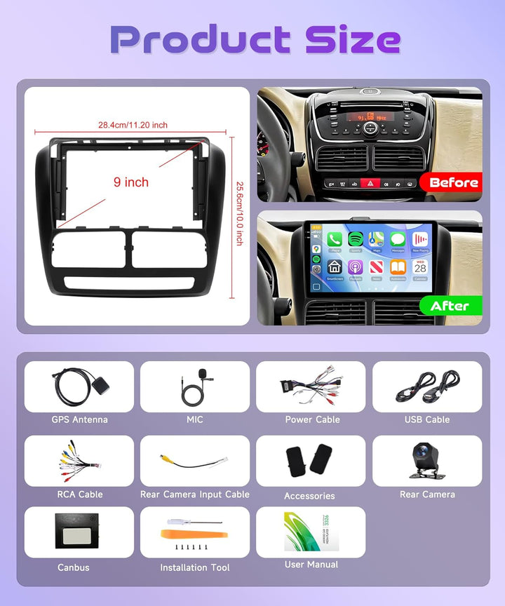 Rimoody 4G+128G Android Autoradio für FIAT Doblo 2010-2015/Opel Combo 2011-2018 Wireless Carplay And