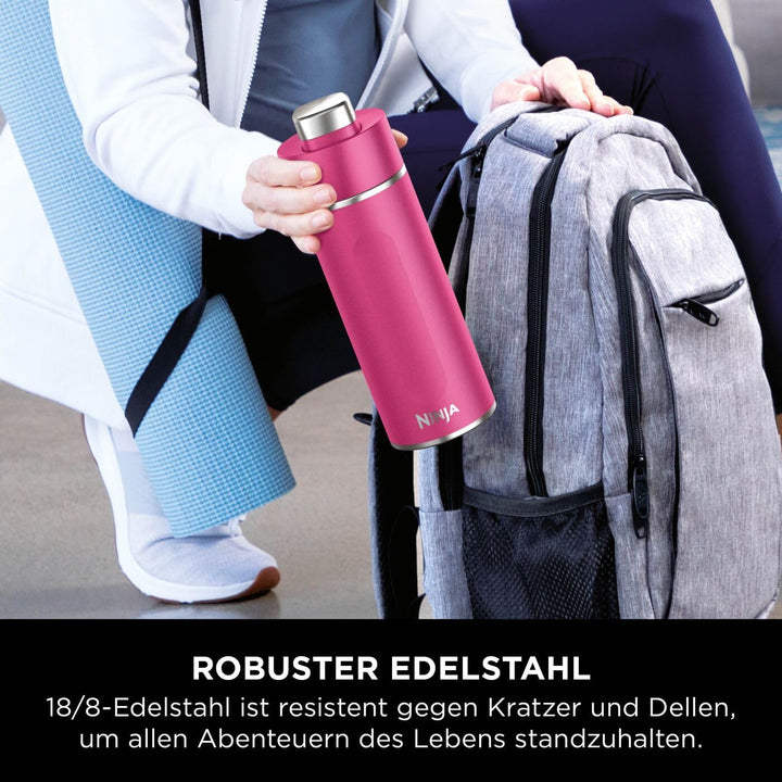 Ninja Thirsti Wasserflasche, Thermobecher to go, 530 ml, auslaufsicherer Deckel, für kohlensäurehalt