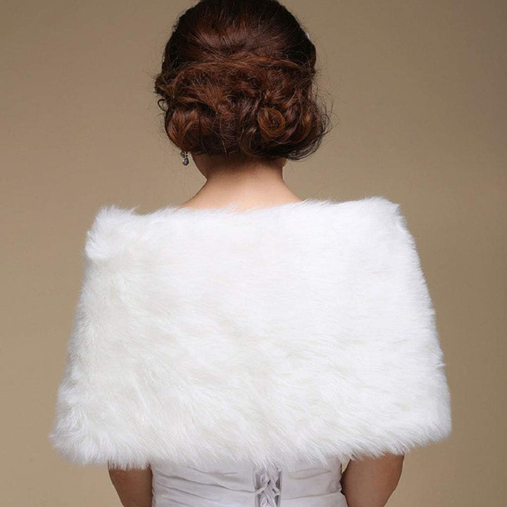 Womens White Kunstpelz Braut Wrap Stola Schal Cape Hochzeit Künstliche Perle Ball Verschönerung Wint