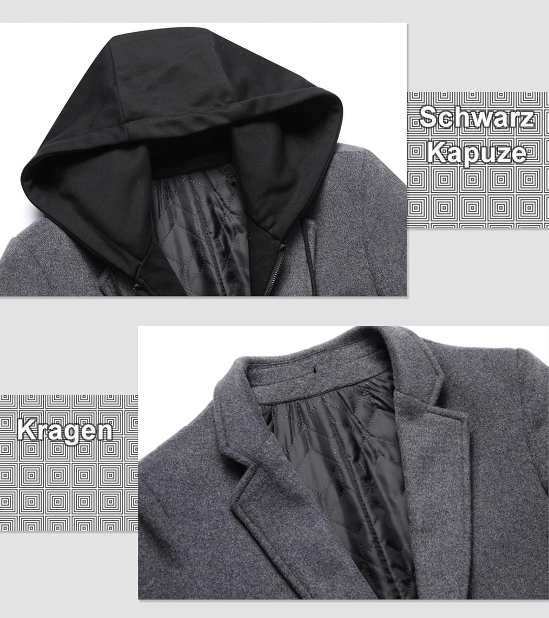 Luckyone Wintermantel Herren Mantel Loose Fit Lang Wollmantel Business Mantel mit Stehkragen Herren