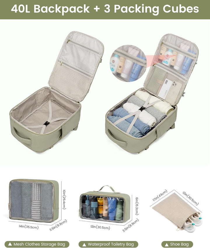 LOVEVOOK Reiserucksack Handgepäck Flugzeug, 40L Rucksack Damen Gross, Wasserdicht Laptop Rucksack 17