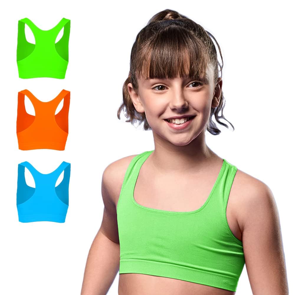 FOCENZA Mädchen Top Gym, Nahtlose Technologie, Made in Italy S Neongrün - Neonorange - Türkis, S Neo