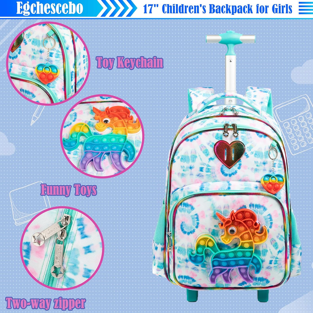 Egchescebo Schule Kinder Rolling Backpack für Mädchen mit Rädern Trolley Wheeled Backpack, 041123-bo
