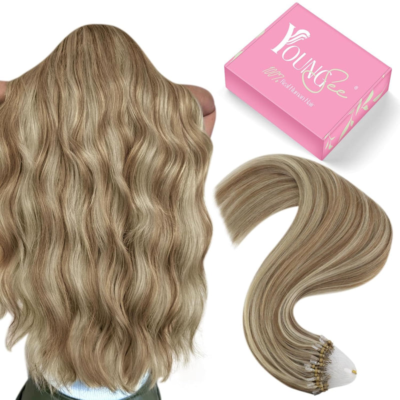 YoungSee Microring Extensions Echthaar Hellbraun Micro Ring Extensions 40 cm Microring Hair Extensio