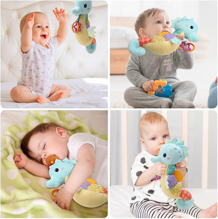 Multifunktionales Kleinkindspielzeug Buntes Baby Spielzeug mit Musik, Plüsch Seepferdchen zum Beisse