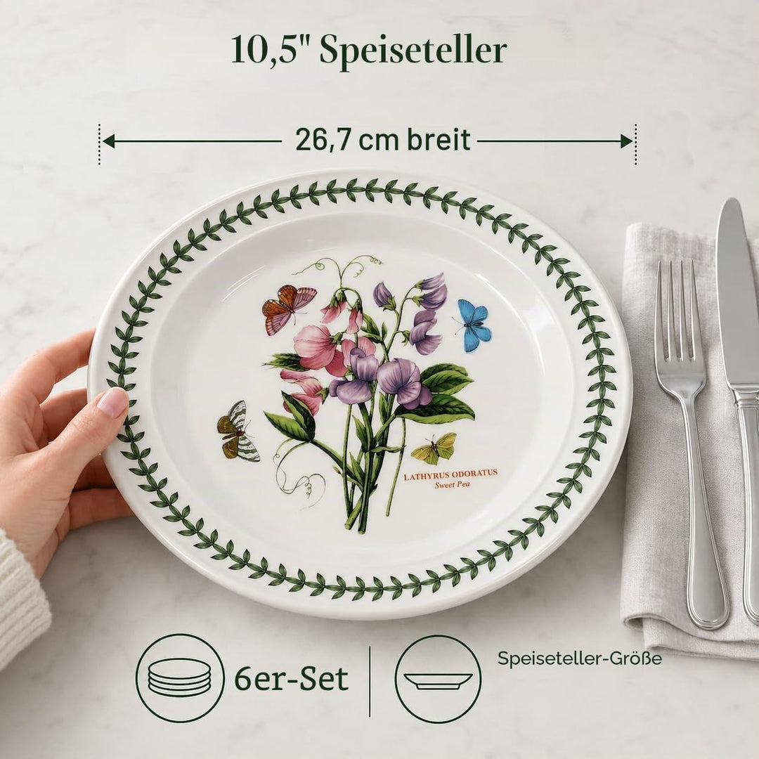 Portmeirion Botanic Garden 25,4 cm Abendessen Teller – Set von 6 Rose, Rose